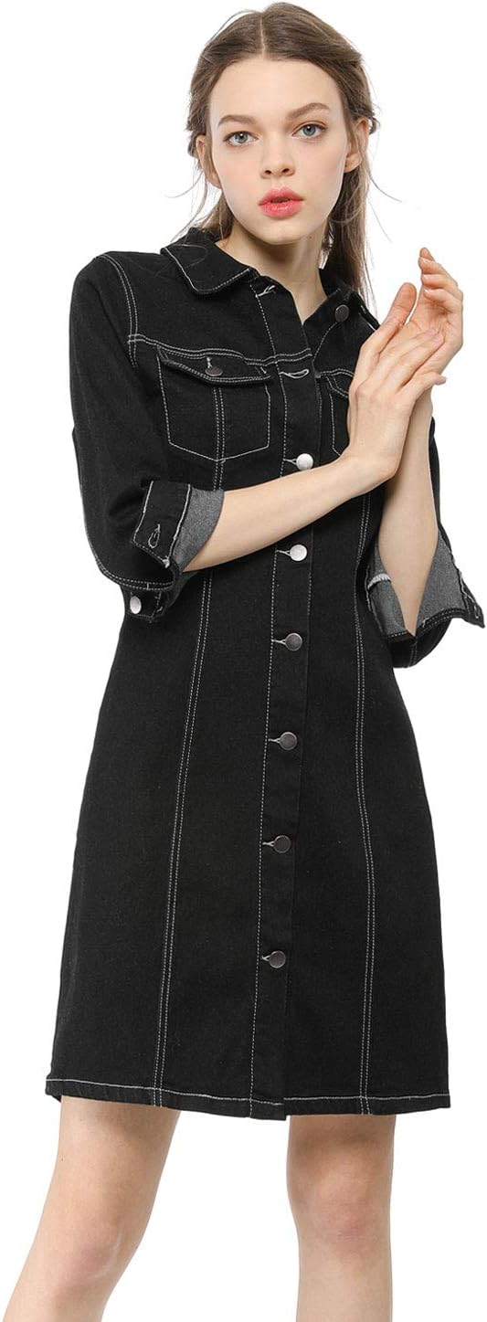 Allegra K Women's Button Down Denim Dress 3/4 Sleeve Summer 2025 Jeans Mini Dress - Image 4