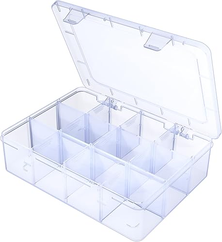 Miniatura 4 de Caja organizadora grande transparente, caja organizadora de 12 rejillas con divisores extraíbles para joyas, almacenamiento de cuentas, contenedor