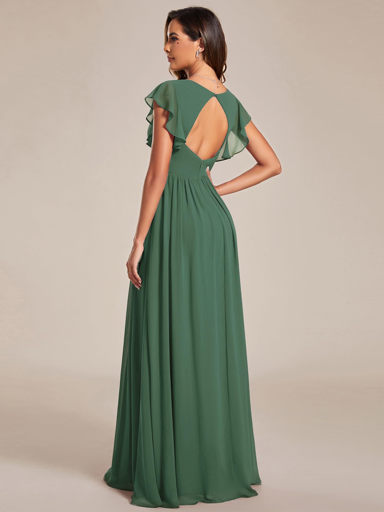 Ever-Pretty Vestido de Noche Largo Elegante para Boda Cuello en V A-Line Ball Gowns Mujeres Halter Vestidos de Novia de Gasa ES01819