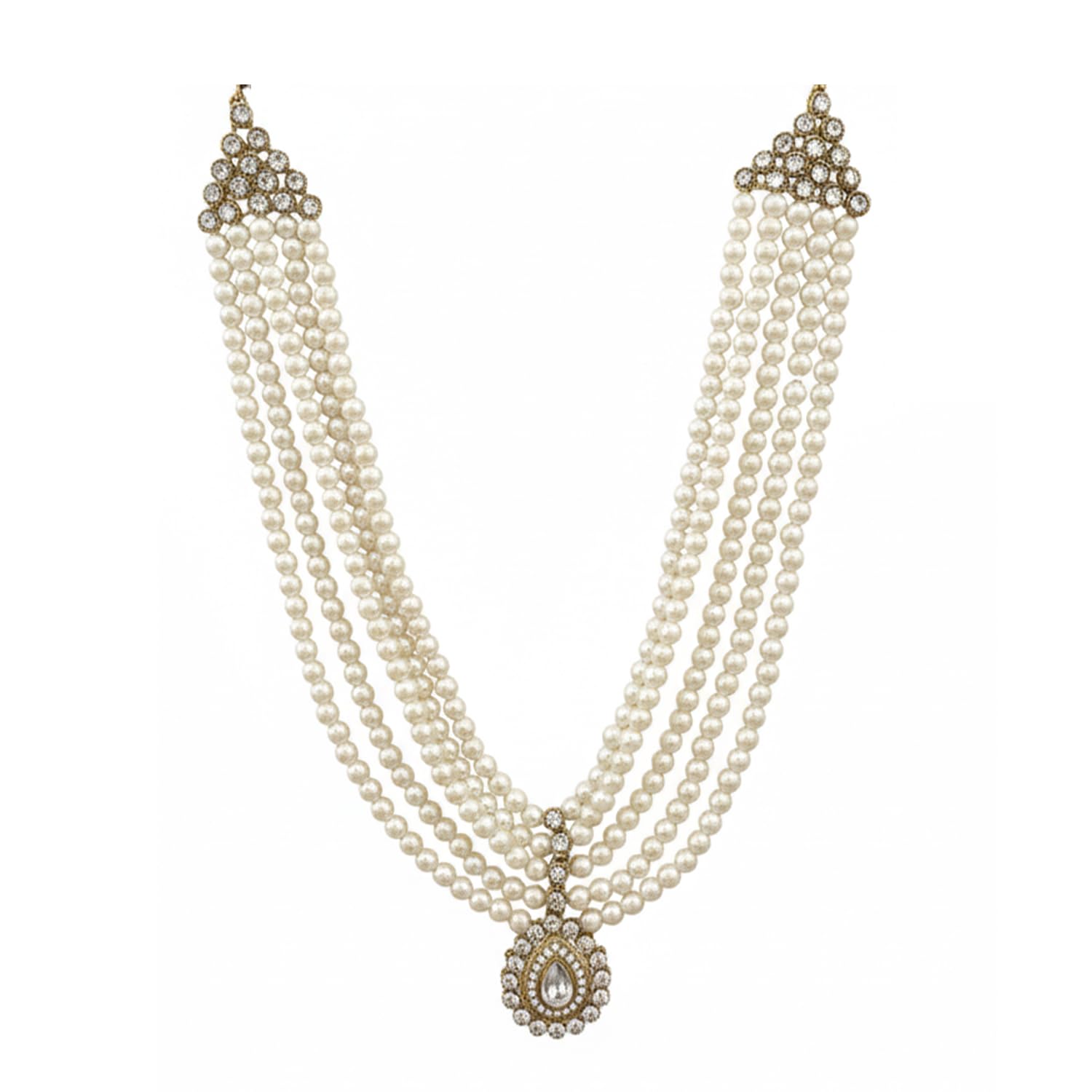 Multi Layered Traditional Gold Plated Dulha Moti Mala with Beaded Maharaja Haar/Groom Necklace For Men (MLP65W)-image-9