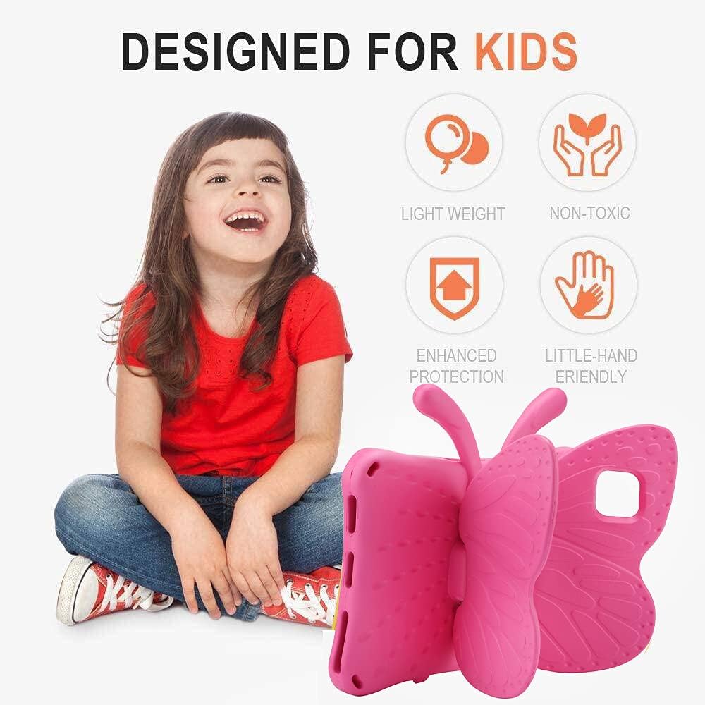 Simicoo Kindle Fire HD 10 Kid Tablet Case 11th 13th Gen 2021 2023 10.1'' HD10 Cute Butterfly Kid-Pro Case with Stand Light EVA Rugged Shockproof Kid Friendly Full Cover for Kids Girl Toddler (Rose)