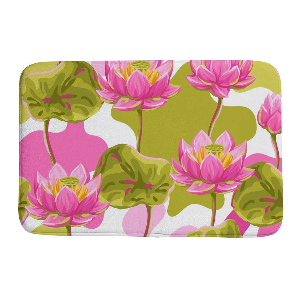 Tapis de bain fleurs de lotus rose et vert corail pour sublimer votre décoration de salle de bain