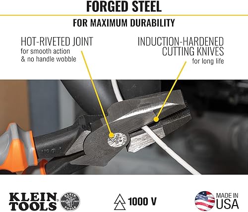 Miniatura 4 de Klein Tools 9418R - Juego de herramientas aisladas de 1000 V, fabricado en Estados Unidos, con cortador lateral, cortador diagonal, alicates de