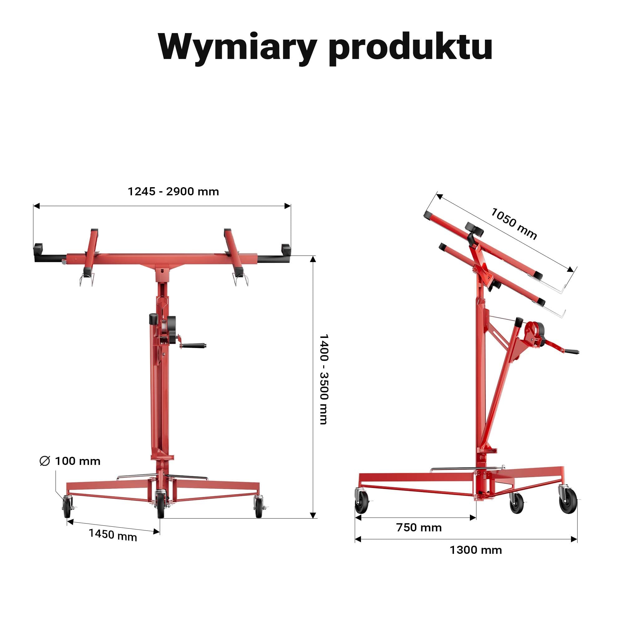 Podnośnik do płyt XXL Zestaw pomoc montażowa XXL 350cm + 140cm wydłużenie do maks. 465cm i 68kg
