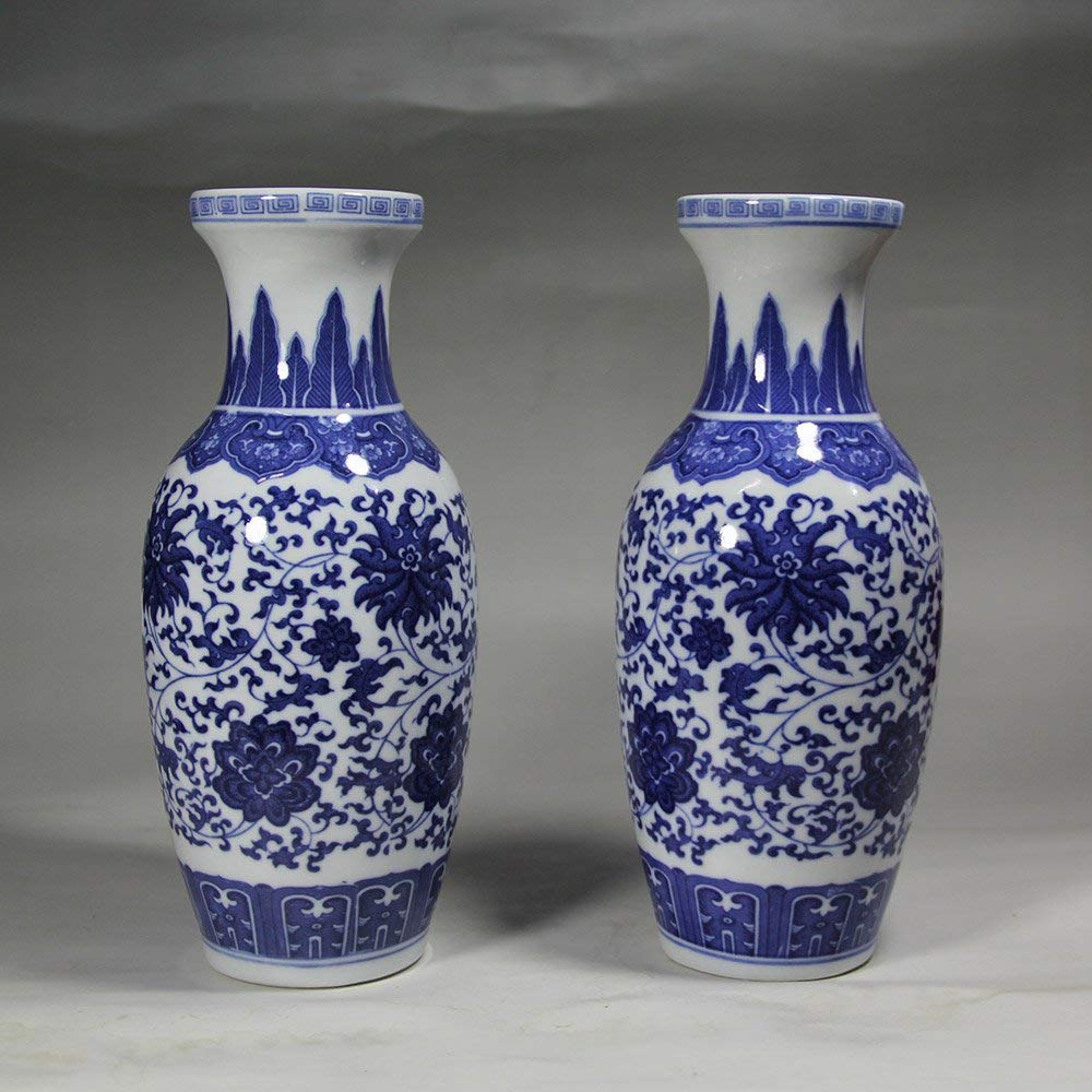asdchZen Ceramic Vase Vintage Home Decor Traditional Chinese Blue And White Porcelain Vase For Flowers A Pair