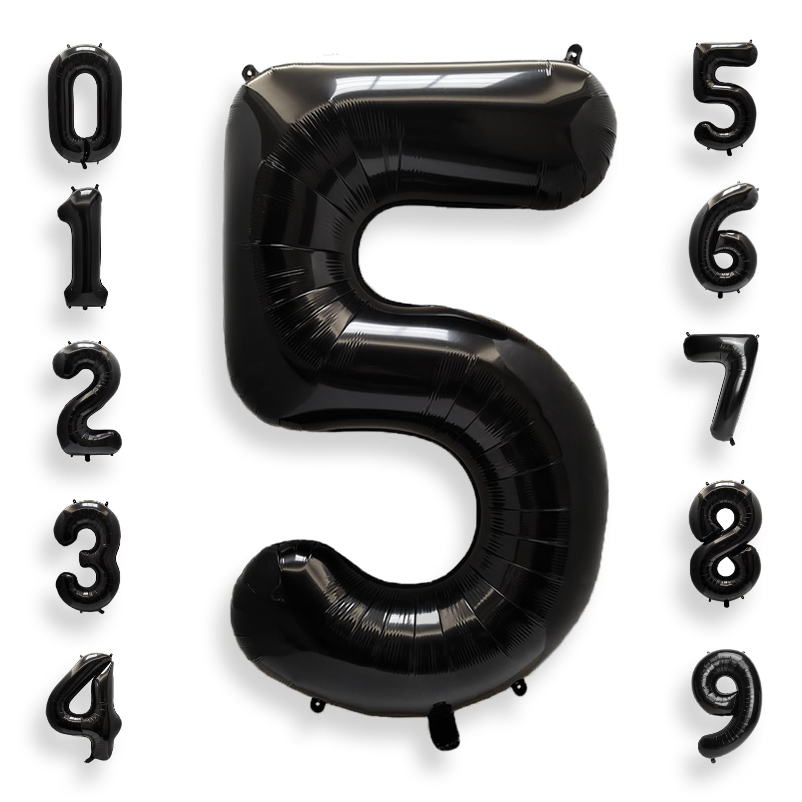 AULE 40 Inch Big Black 5 Balloon Number Large Foil Helium Number Balloons 0-9 Jumbo Giant Happy 5th Birthday Party Decorations for Boy or Girl Huge Mylar Anniversary Party Supplies