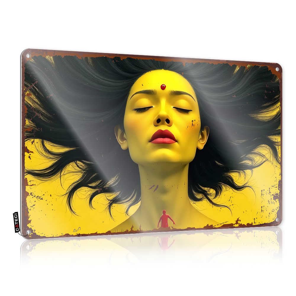 Fzfn Men's Colour Must Tin Metal Sign Soft Bath | Enigmatic Giantess: A Mysterious Figure In A Vibrant Portrait Patriotic Shop Decoration(20X30cm)