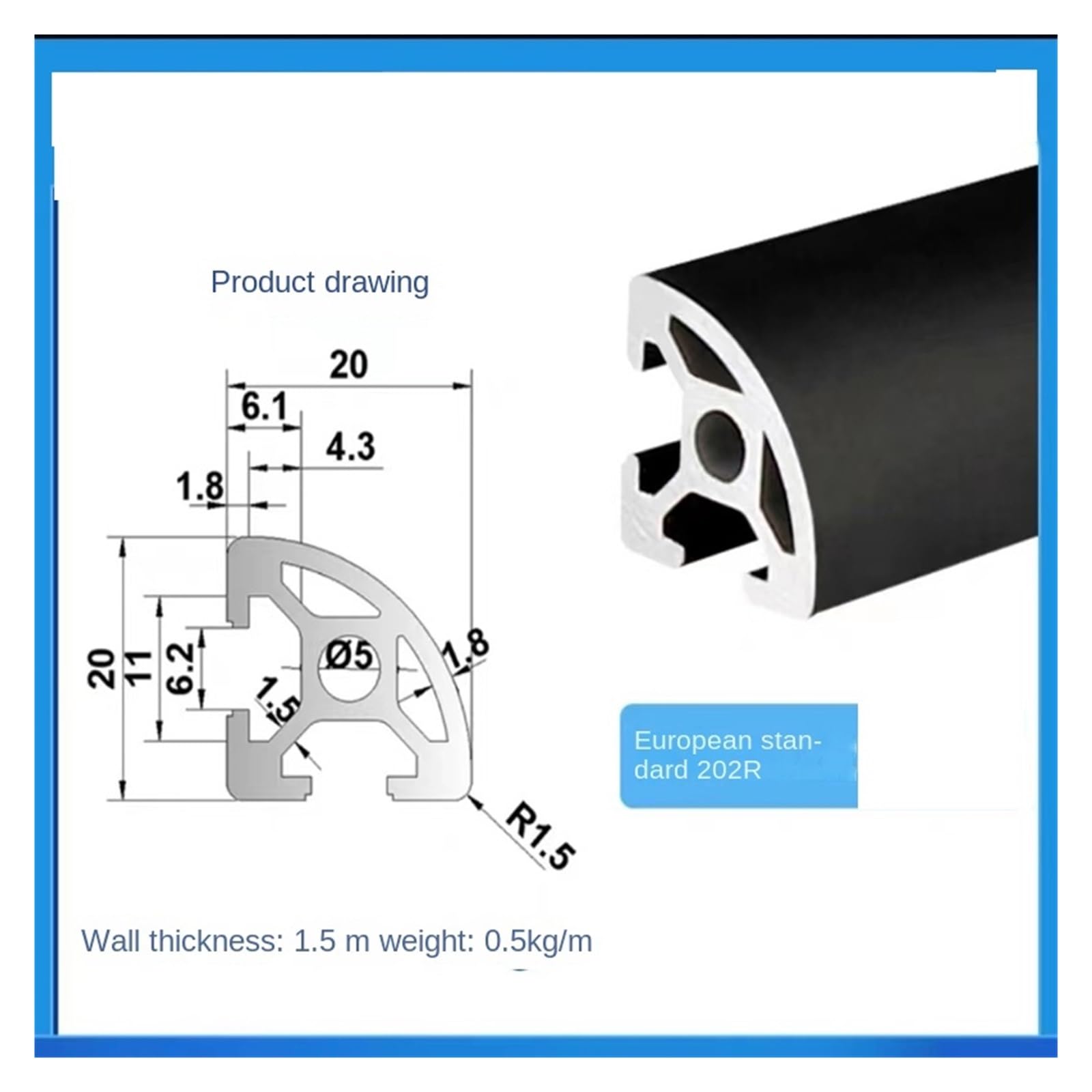 1 sztuka czarny anodowany profil aluminiowy z rowkiem 2020R T Standard UE (750 mm)