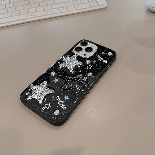 Miniatura 6 de Funda para iPhone 14 con diseño de estrellas 3D con corazones brillantes y diamantes con purpurina Y2K Spark de lujo, diseño femenino estético