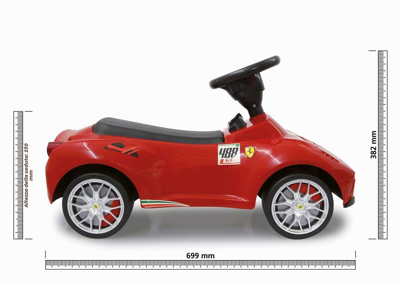 JAMARA 460604 – Rutscher Ferrari 488 GTE – Clacson sul volante, effetto fedele all'originale, protezione antiribaltamento, sedile in similpelle, rosso