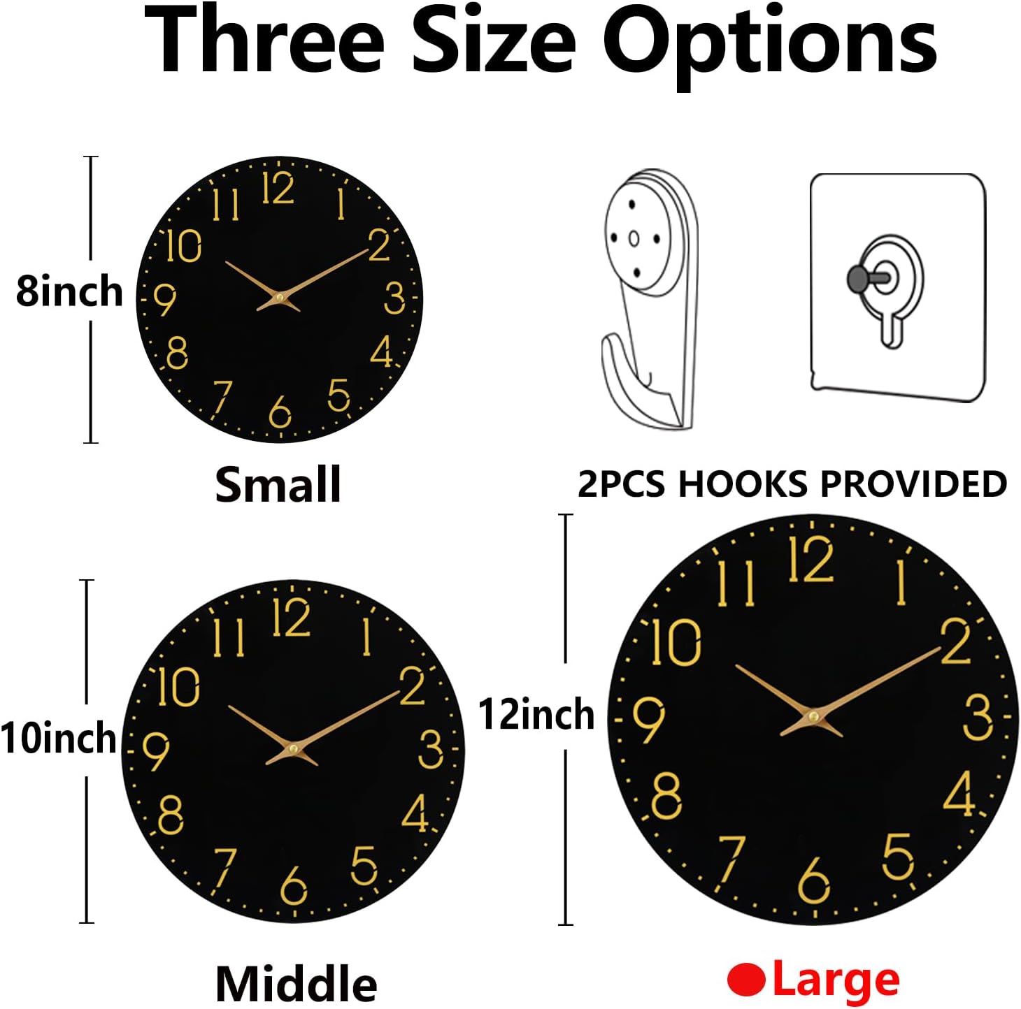 12 Inch Wall Clock Battery Operated, Black Silent Large Wall Clock