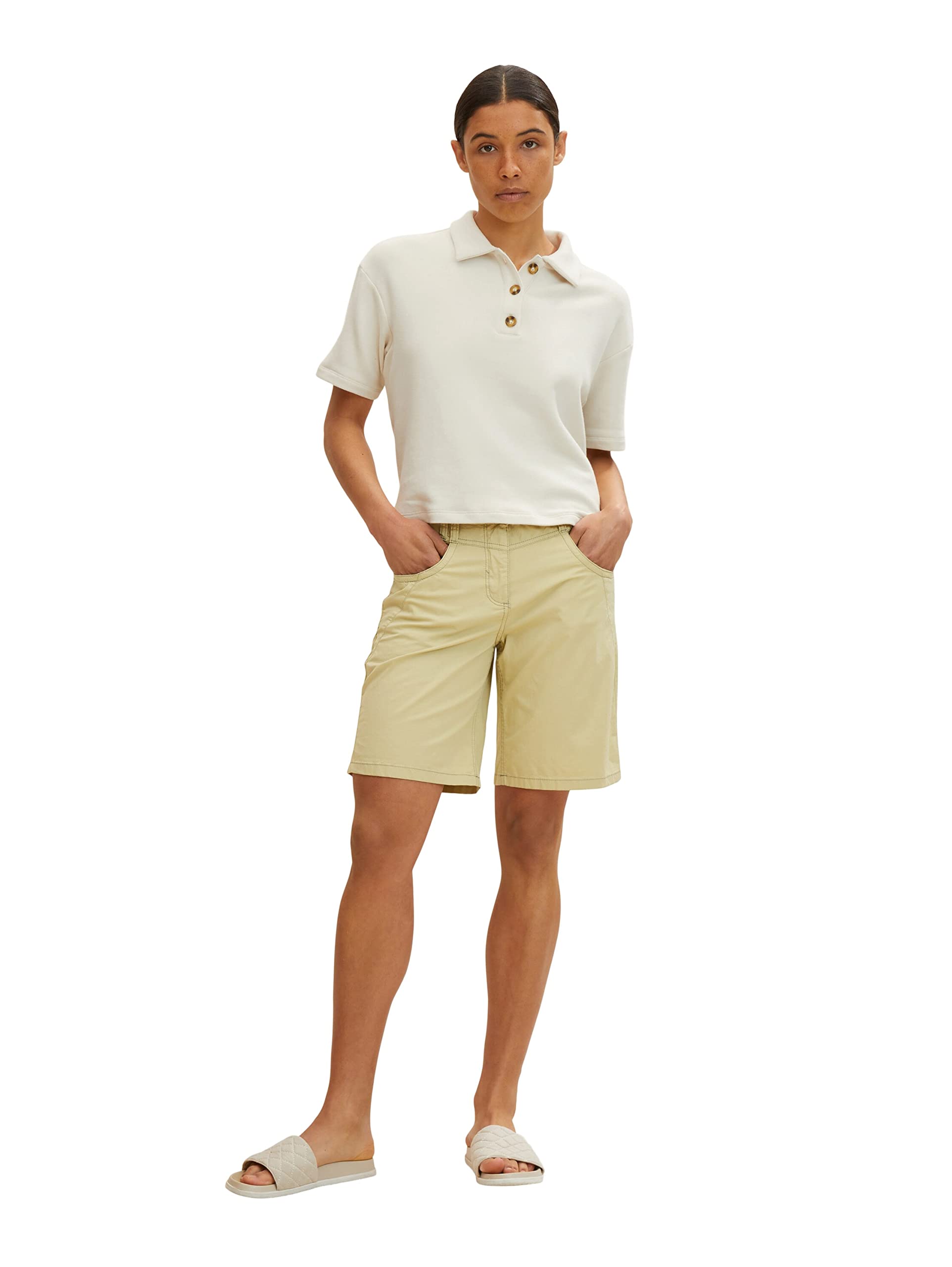 TOM TAILOR Ladies Chino Bermuda Shorts 1031730, 28725 - Light Moderate Olive, 32