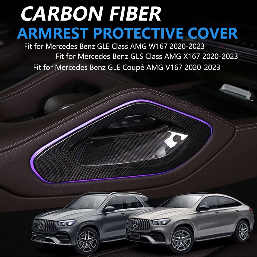 Podłokietnik konsoli środkowej z włókna węglowego do Mercedes-Benz GLE Coupé W167 C167 GLS X167 450 350e 400d AMG 63 53 akcesoria naklejka dekoracja wnętrz