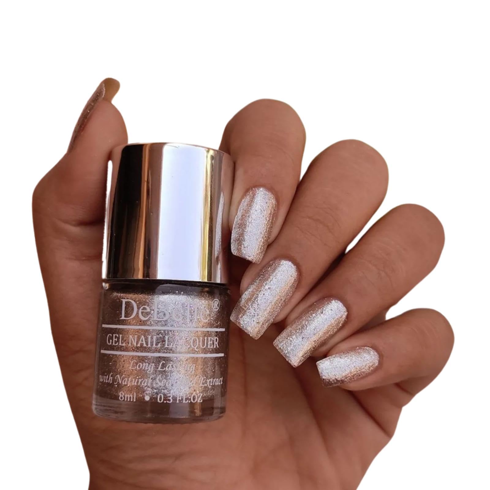 debelle gel nail polish sparkling dust (glitter nail paint)|non uv - gel finish |chip resistant | seaweed enriched formula| long lasting|cruelty and toxic free| 8ml
