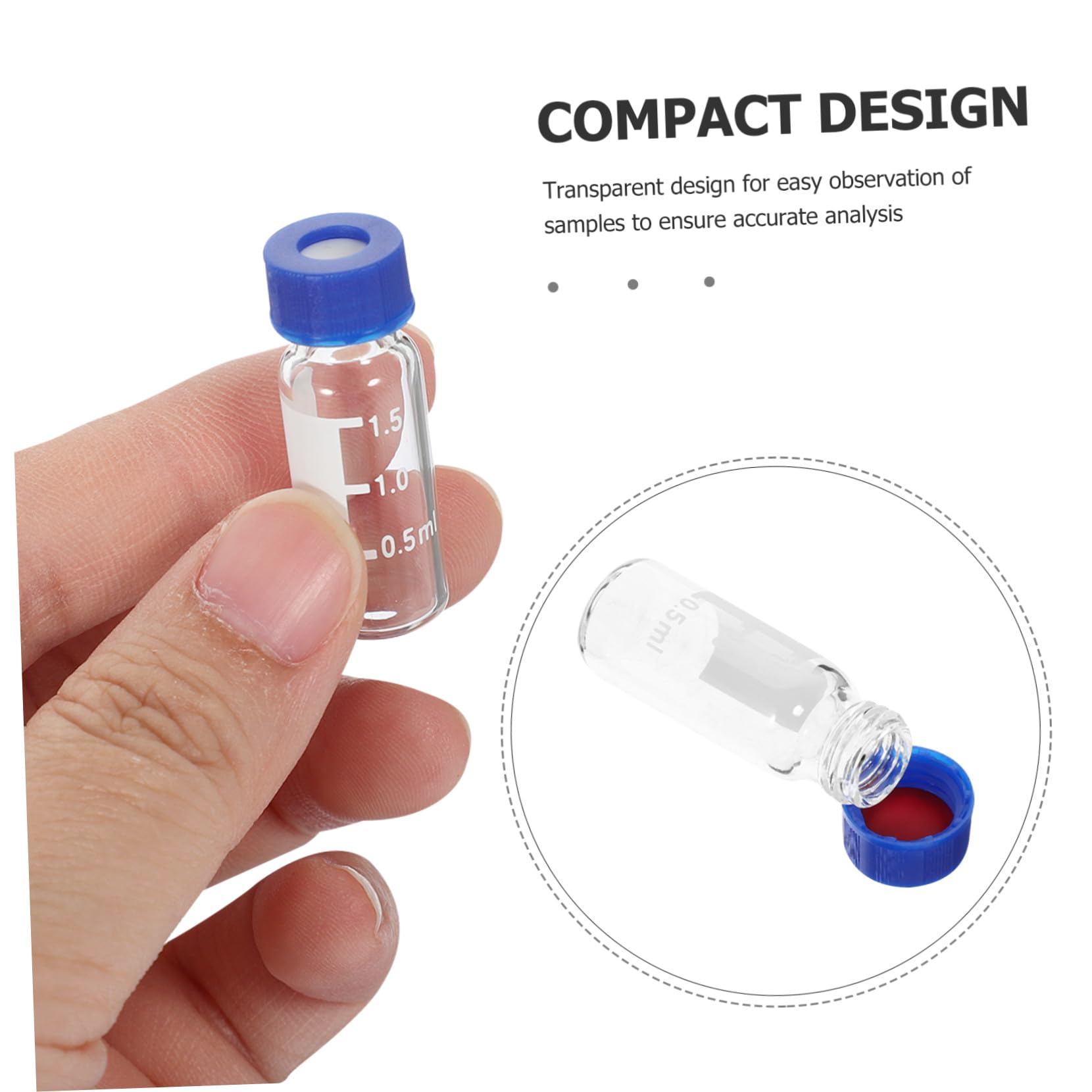 VALICLUD Pequeños Frascos de Vidrio Tapa de 2 Ml 100 Unidades Graduados Tapón de Goma Butílica y Tapa Superior para Almacenamiento de Líquidos y Muestras Laboratorio