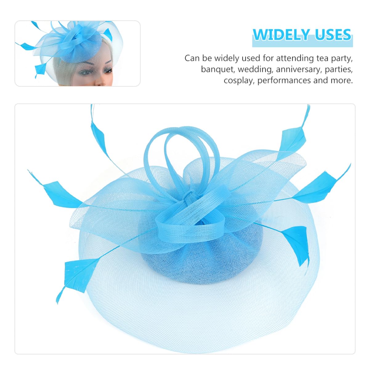 minkissy 4pezzi Fascinator Rete Fiore e Piume Copricapo Elegante per Matrimoni e Tea Party Accessorio Femminile per Cerimonie e Feste Lago
