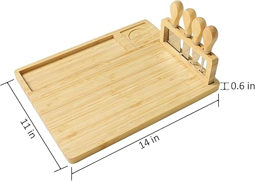 Miniatura 4 de Juego de tablas de queso de bambú prémium con cuchillos de queso, kit de charcutería para registro de bodas, anfitrión de vacaciones, marcadores de