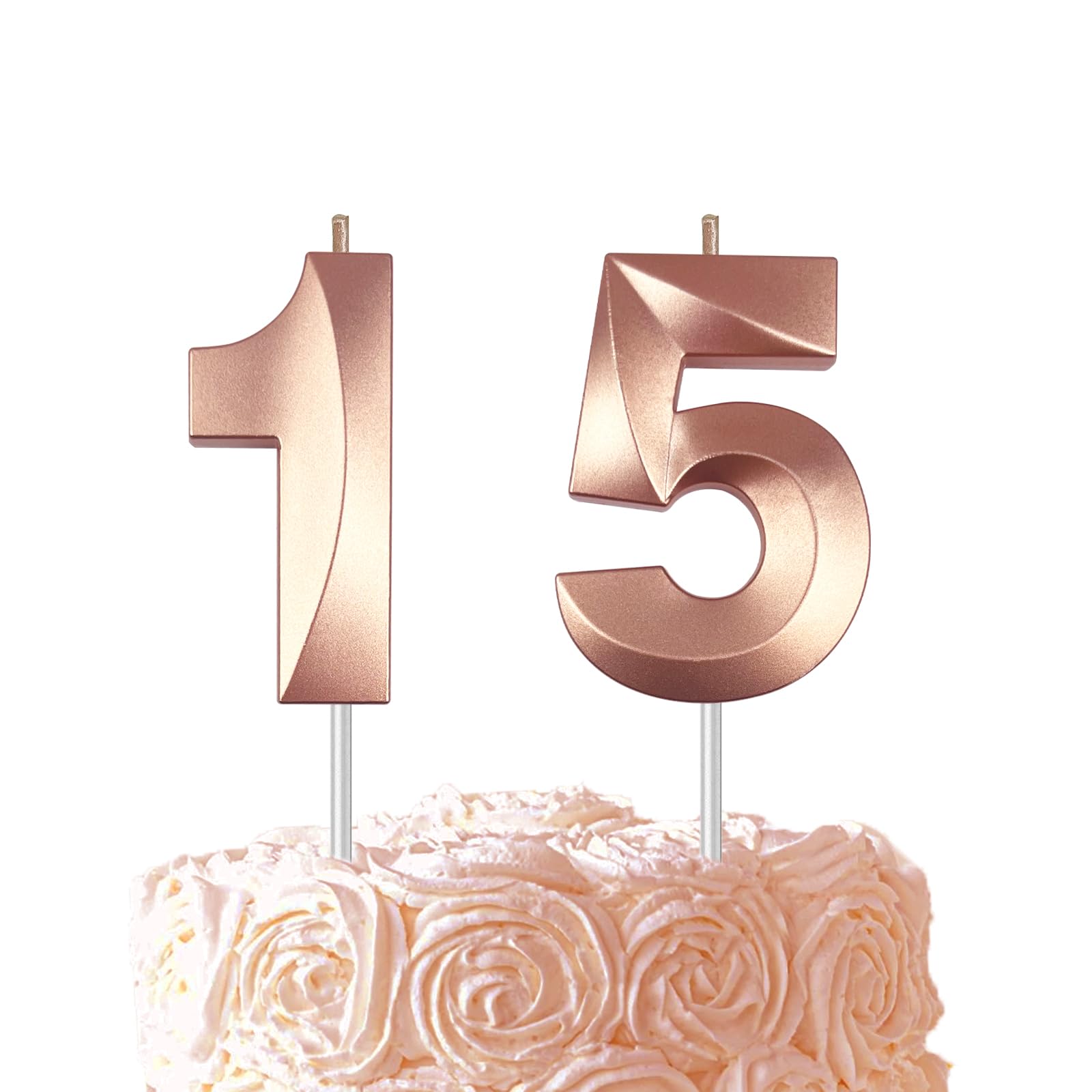 Rose Gold Birthday Number 15 Candles for Wedding Party Cake Decorations
