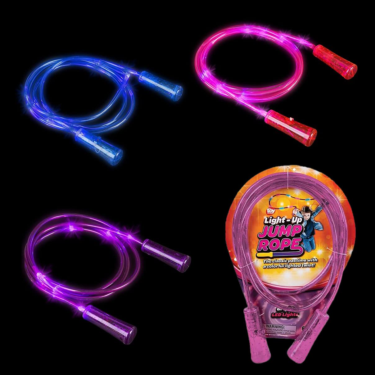 The Dreidel Company Light-Up Jump Rope for Kids, Indoor & Outdoor Skipping Activity, Party Favor, 93" Inches