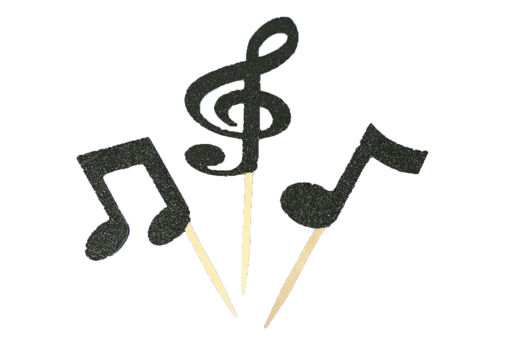 Pack of 6 Assorted Glitter Musical Notes Cupcake Topper Pick Choose Color (Black)