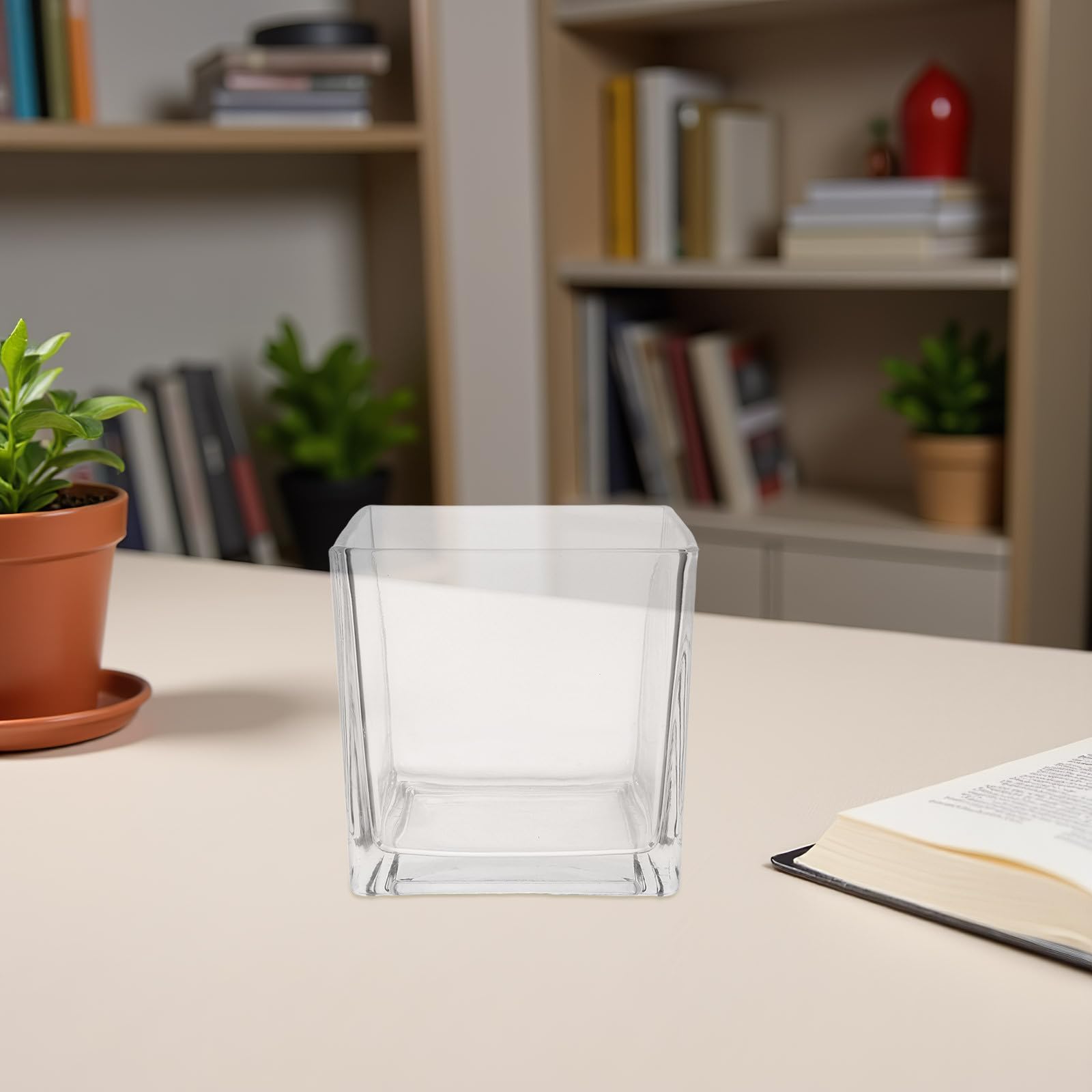 Jarrón de Cristal Cúbico de Vidrio Transparente para Plantas | Contenedor Hidropónico, para Flores, Uso en Cocina y Oficina, Estilo Simple y Chic