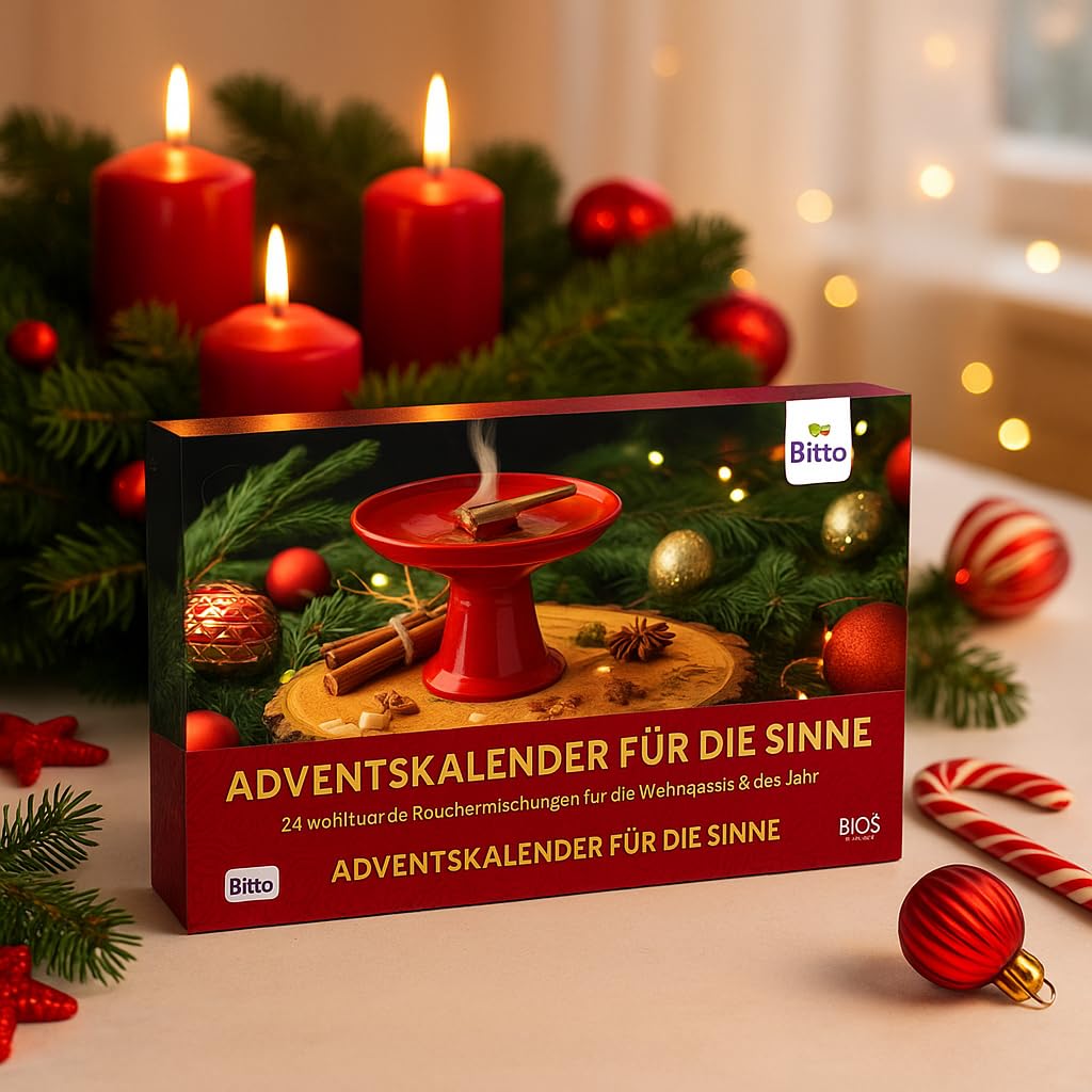 Bitto Adventskalender – 24 festliche Räucherwerke, nachhaltig & vielseitig, FSC Karton, Inlay als Anzuchtbeet