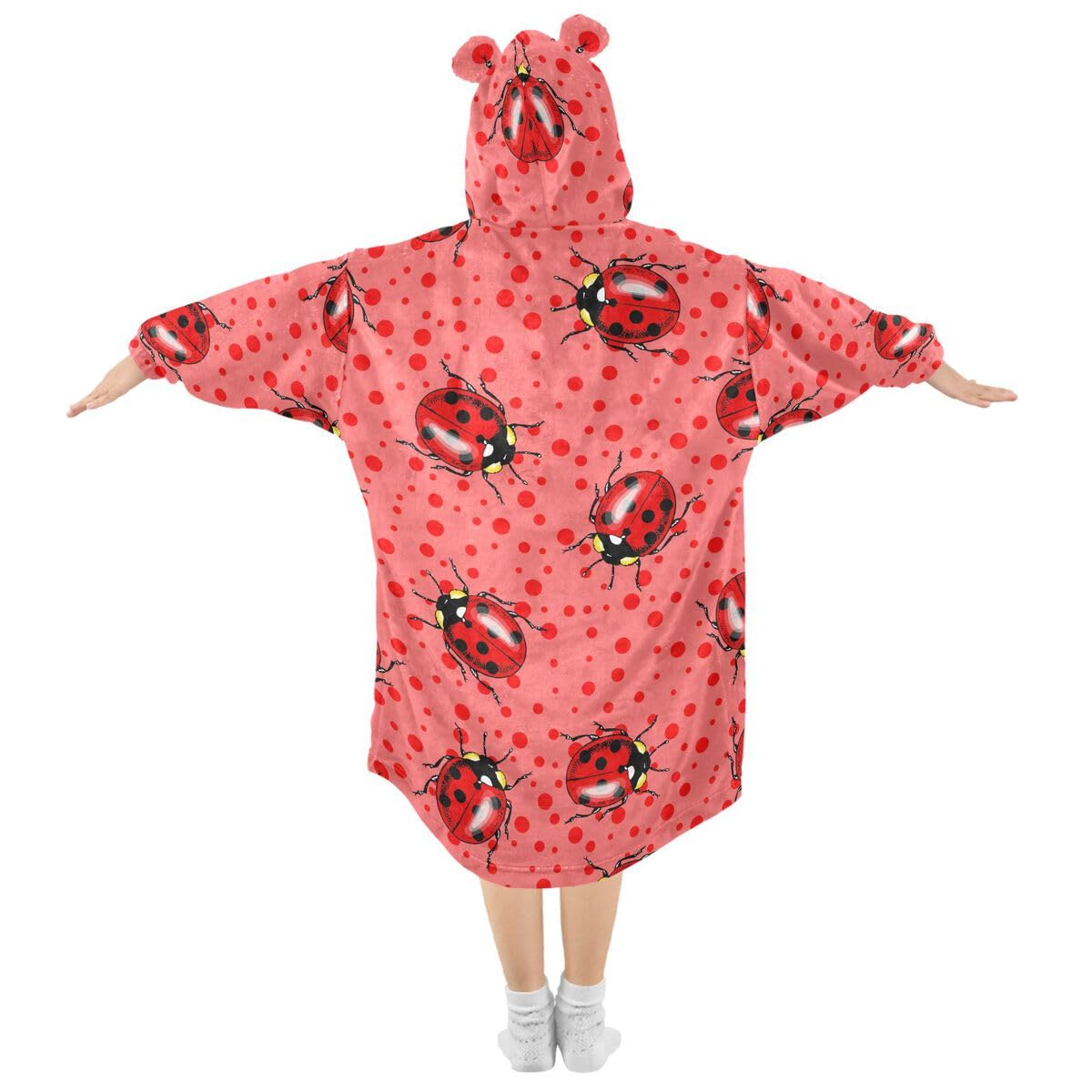 Czerwone biedronki dziecięcy koc do noszenia bluza z kapturem oversize bluza koc sweter różowy w kropki dla chłopców i dziewcząt w wieku 3-14 lat, multi, 150-170