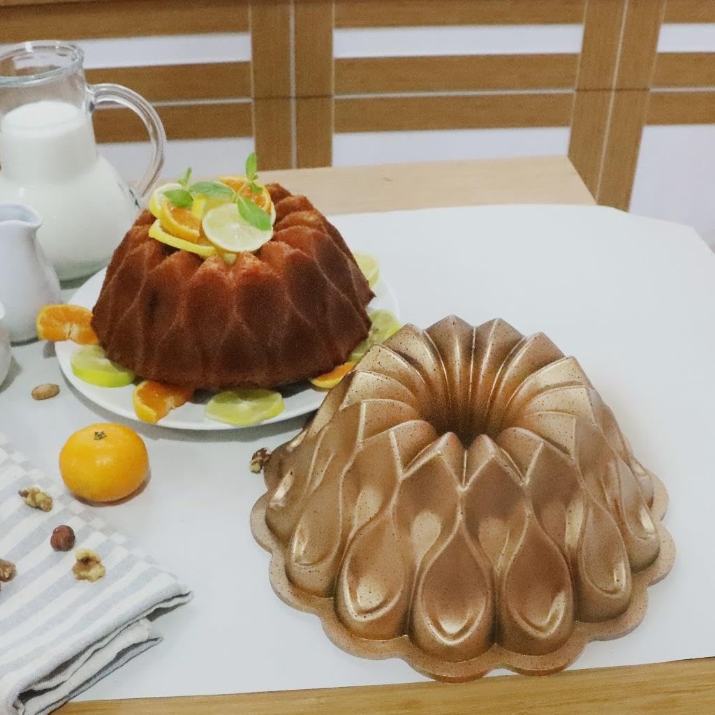 serenk Moule à gâteau anti-adhésif avec revêtement mural en granit pour la cuisson, moule à gâteau avec corps en aluminium, doré, 25,4 x 10,2 cm (goutte)