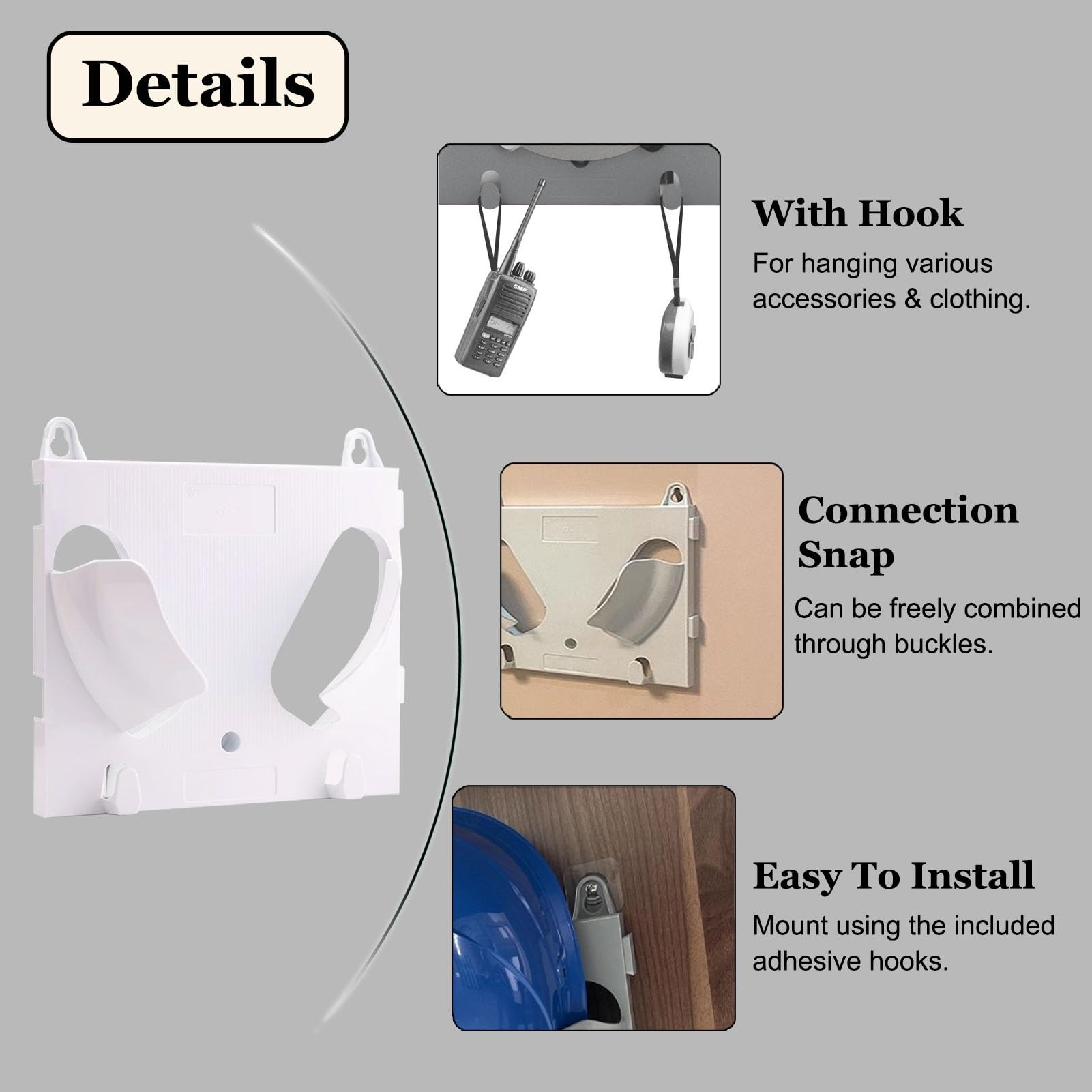 Soporte para Casco de Seguridad Soporte Empalmable para Casco Sin Taladrar, Organizador para Casco de Construcción, Soporte para Casco para Oficina en Casa, Ahorra Espacio(White,20pcs)