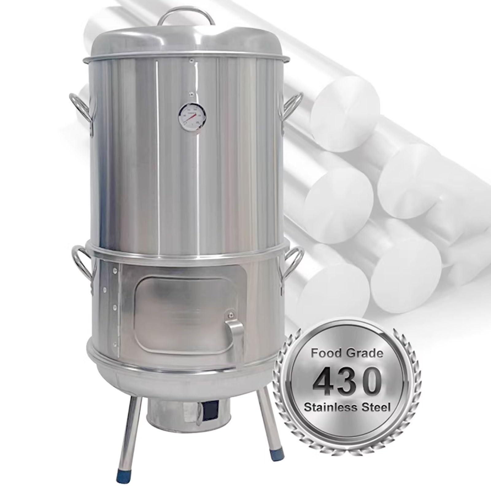 Ahumador Barbacoa Portatil Carbon Barril De Acero Inoxidable De 360° Con Termómetro Y Puerta De Observación Diseño Dividido para Camping 40 X 95 Cm Barril Asador