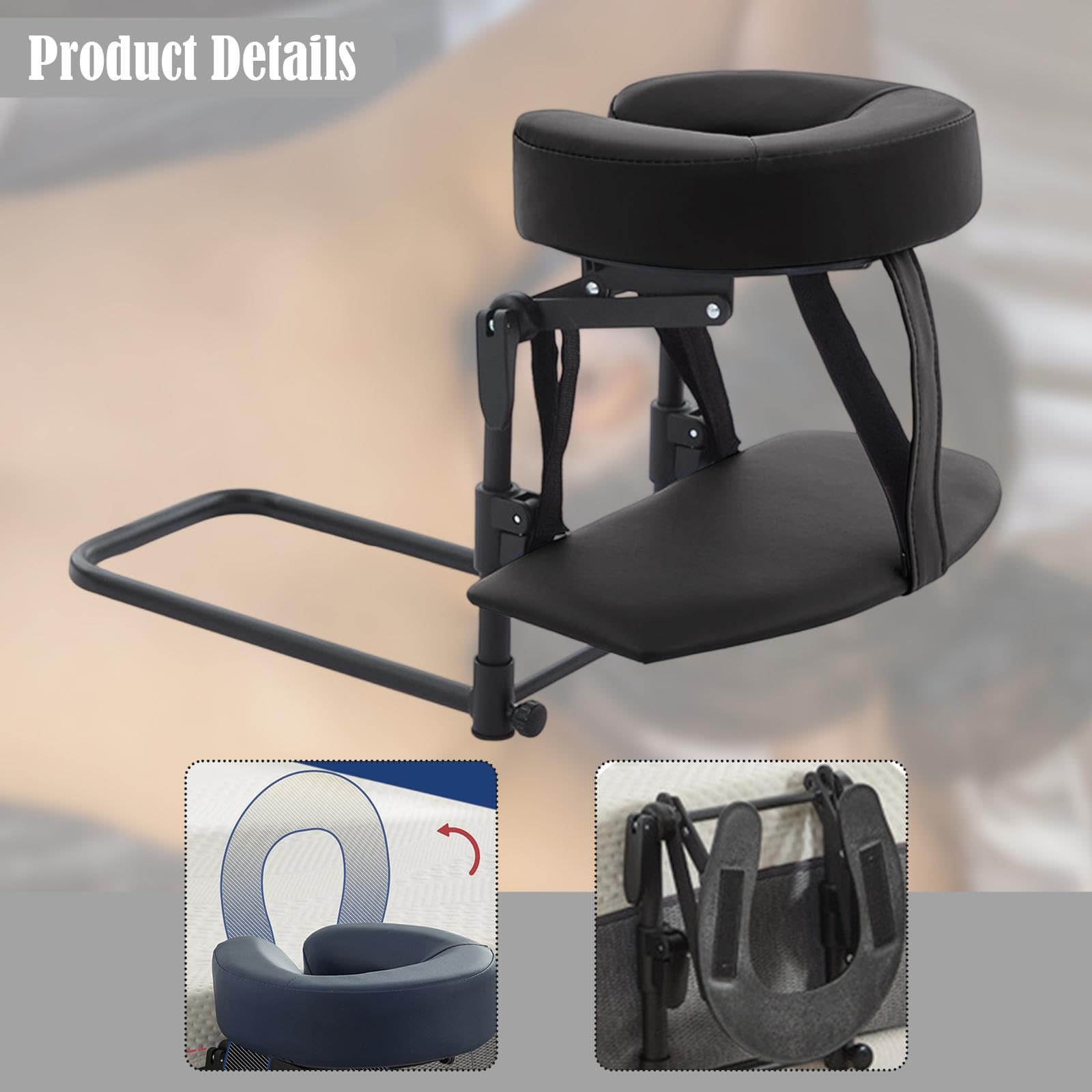 MagiDeal Reposacabezas para Colchón, Kit de Masaje para el Hogar, Almohada de Masaje Boca Abajo Altura Ajustable, Multifunción Cojín de Relajación Facial para Cama de Belleza, SPA, Salón, Negro