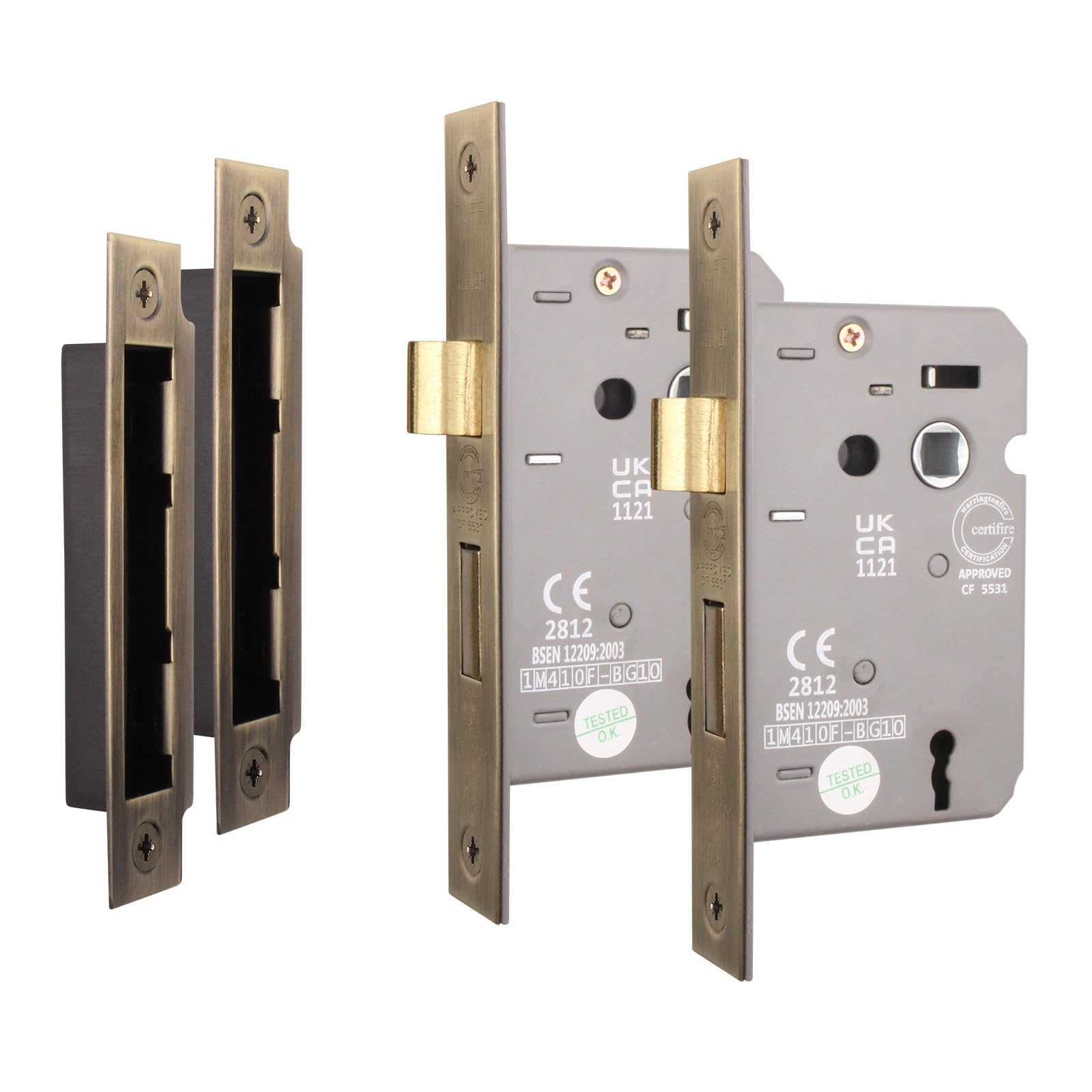 Eai Antique Brass Sashlock - Fire Rated & Ce Approved Mortice Door Lock & Keys 64Mm / 2.5 Inch - Pack Of 2