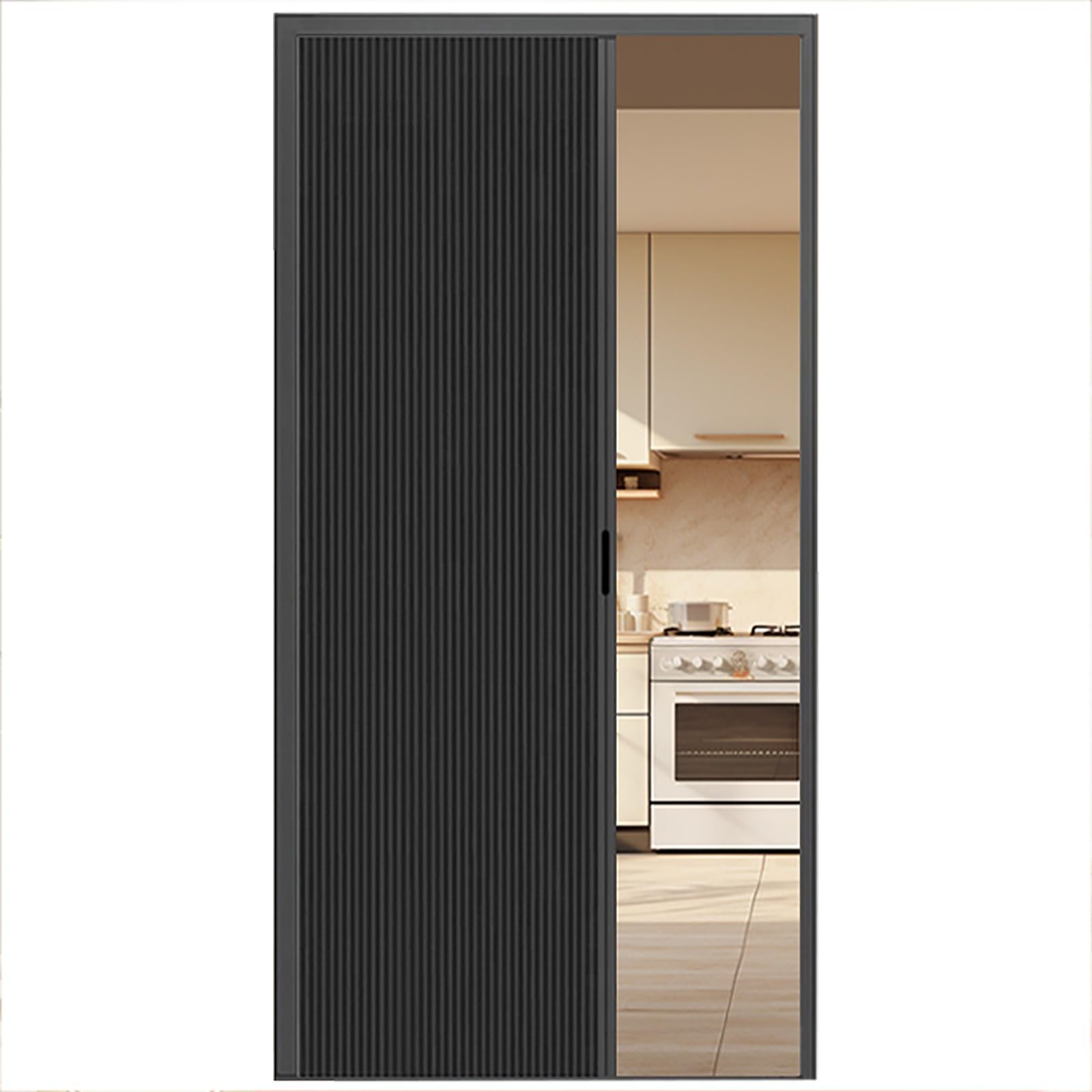 Porta pieghevole a fisarmonica nera con vetro acrilico, porte interne multiple per armadio, ufficio, cucina, hotel, ristorante, include accessori (193 x 203 cm)