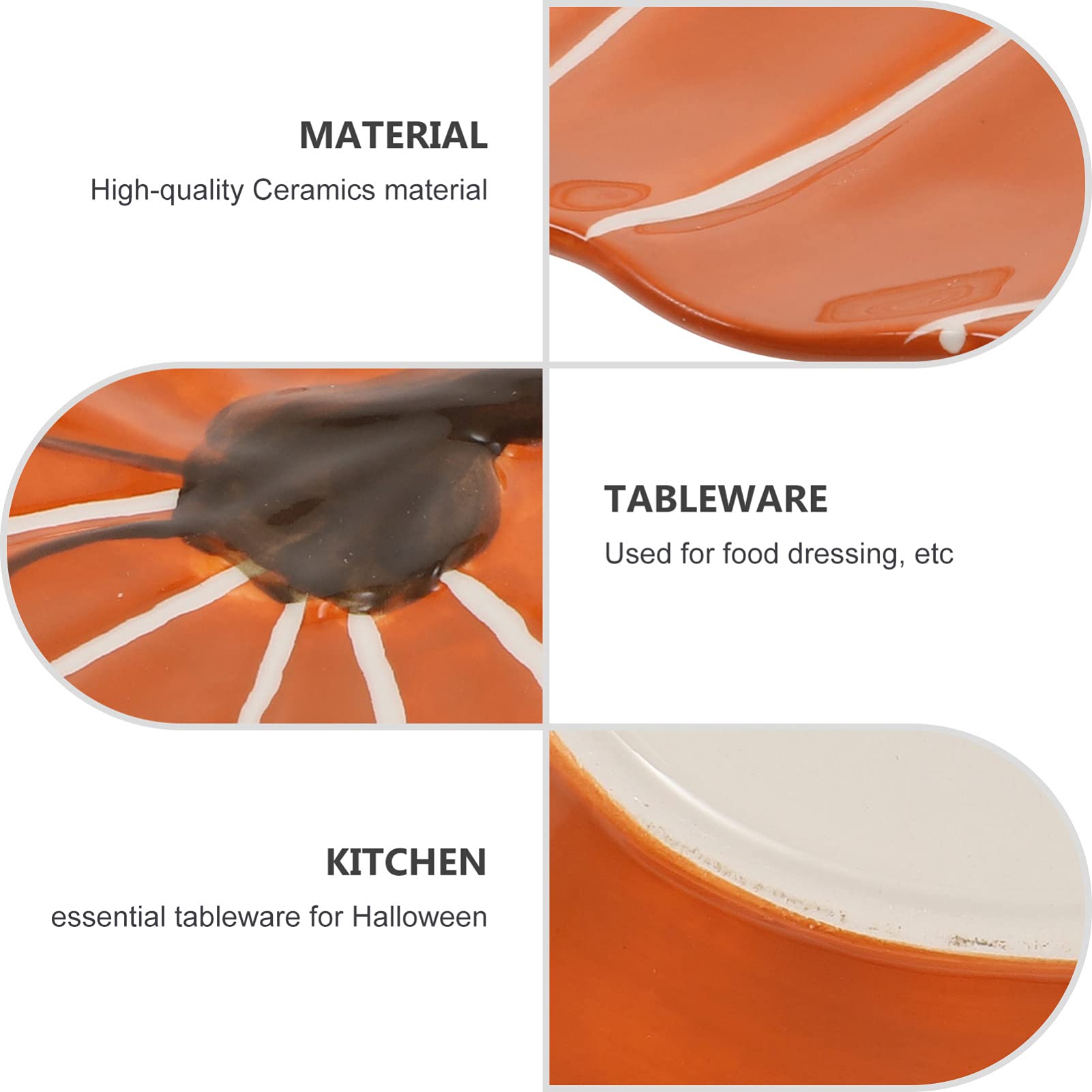 Rtteri 4 Piatti In Ceramica A Forma Di Zucca 20,3 Cm - Stoviglie Autunnali Per Ringraziamento, Insalate, Dessert, Lavabili In Lavastoviglie - 2