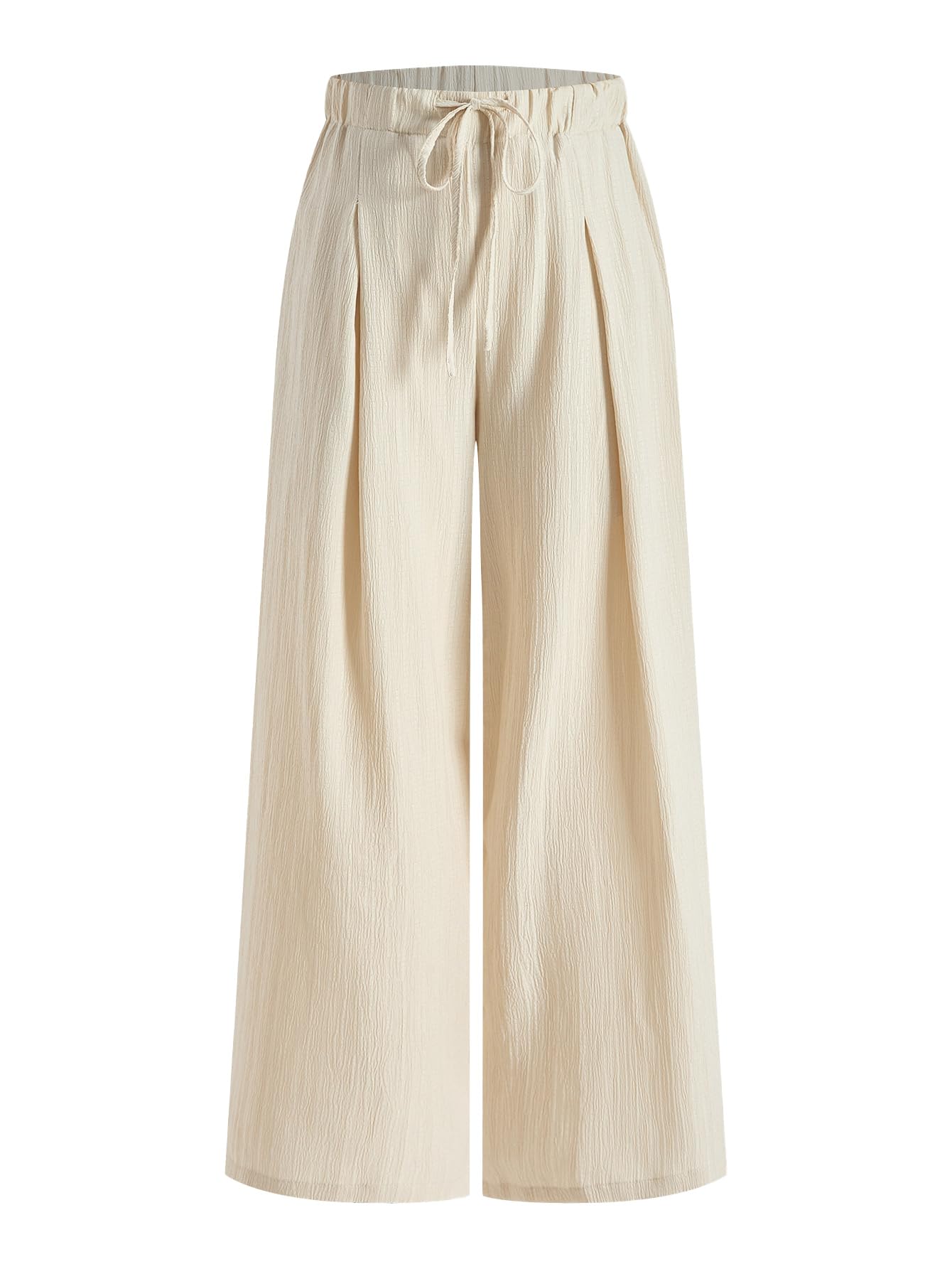 Womens Wide Leg Flowy Pants Dressy Casual Drawstring Elastic Waist Loose Trousers