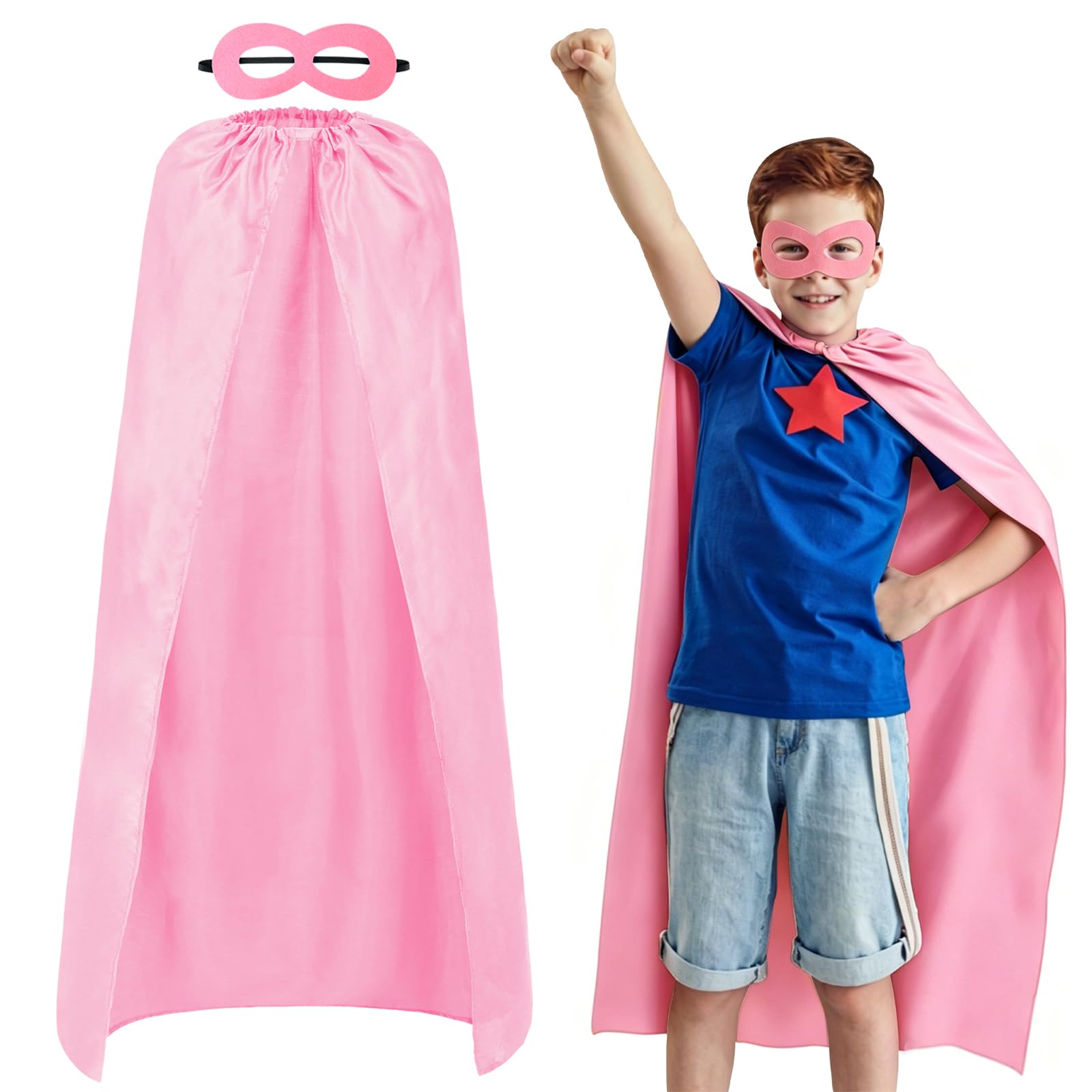 AUYAO Super-Heroes Costumes Heroes Capes Kit Child Capes Cloak Dress Up Set with Eye Mask 2Pcs Boys Girls Super-Heros Fancy Dress Costume Capes for Halloween Christmas World Book Day Party(Pink)