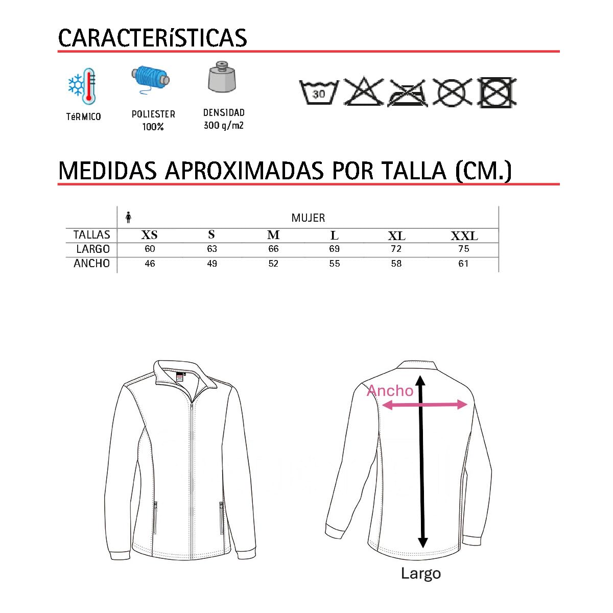 Genérico Forro Polar Mujer Corte Entallado: Micro-Polar Anti-Pilling 300g/m² | Cremallera Completa y Cuello Alto | Chaqueta Térmica con Bolsillos