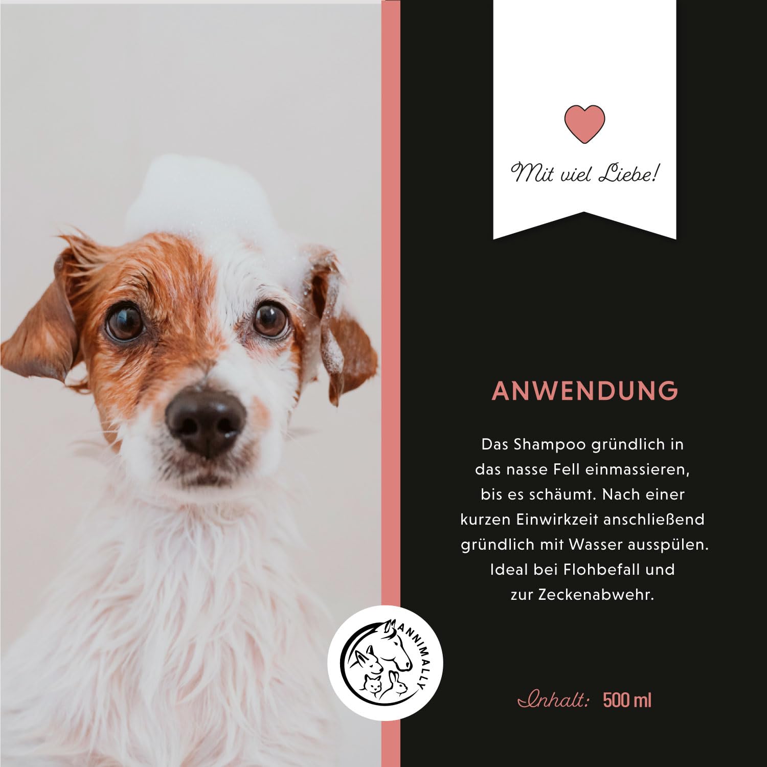 Annimally Anti Zecken und Flohshampoo Hund - Shampoo gegen Zecken, Flöhe & Milben für Hunde - Hundeshampoo mit Neem-Extrakt (500ml)