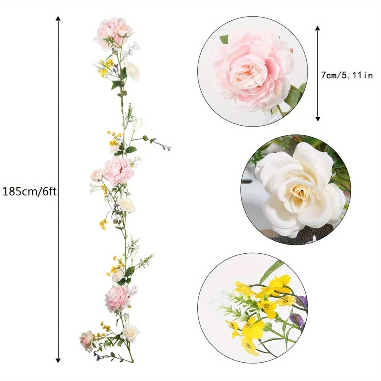 Künstliche Girlande 2 Stück 6ft künstliche Blumengirlande for Hochzeitsbogen, künstliche Girlande Dekor Hochzeitsbögen Rebe Blumenkranz Blumenbogen Blumen
