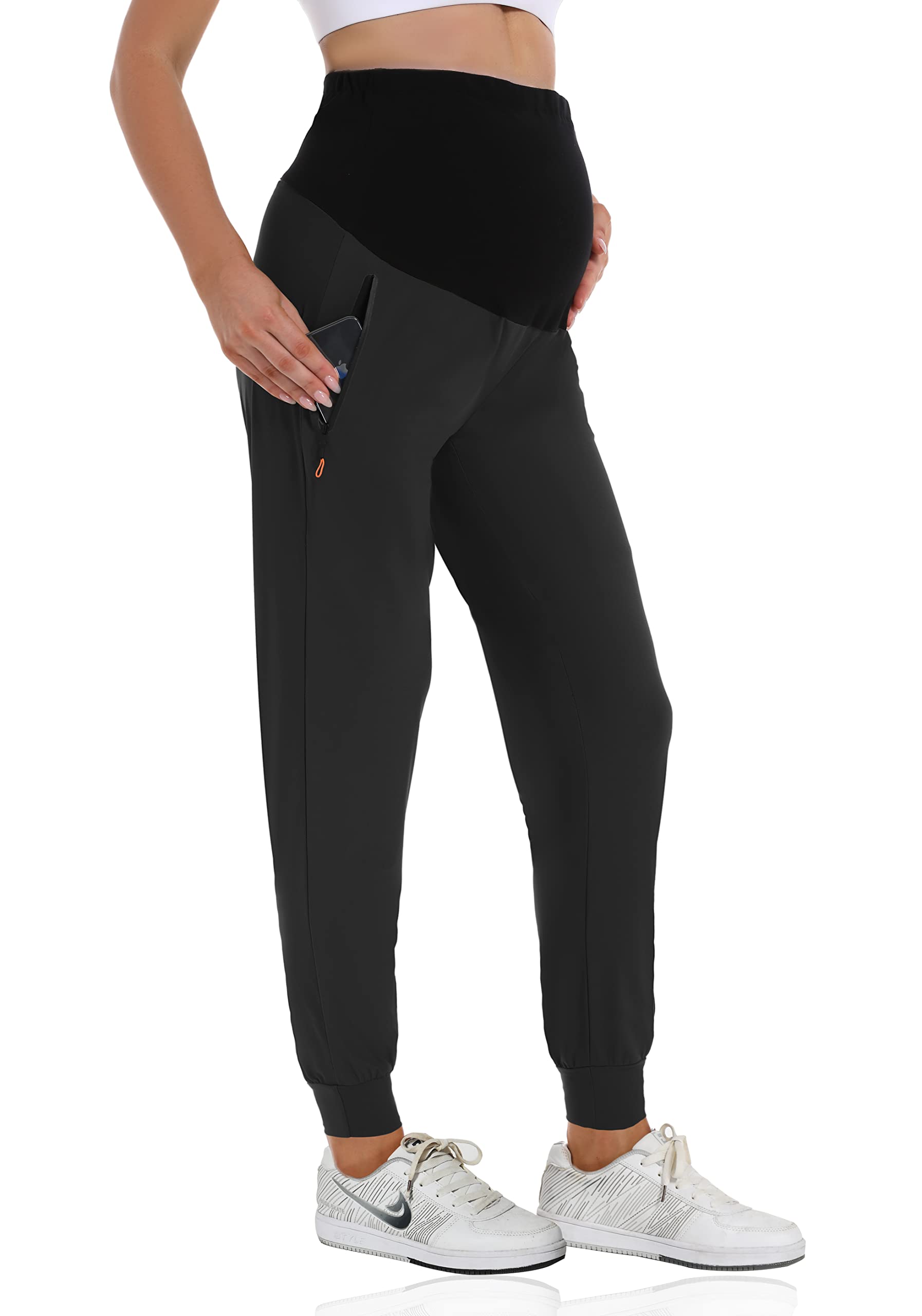 V VOCNI Maternity Jogger Pants Women's Quick Dry Lounge Joggers Pockets Cargo Sweatpants Casual Workout Clothes Black Medium