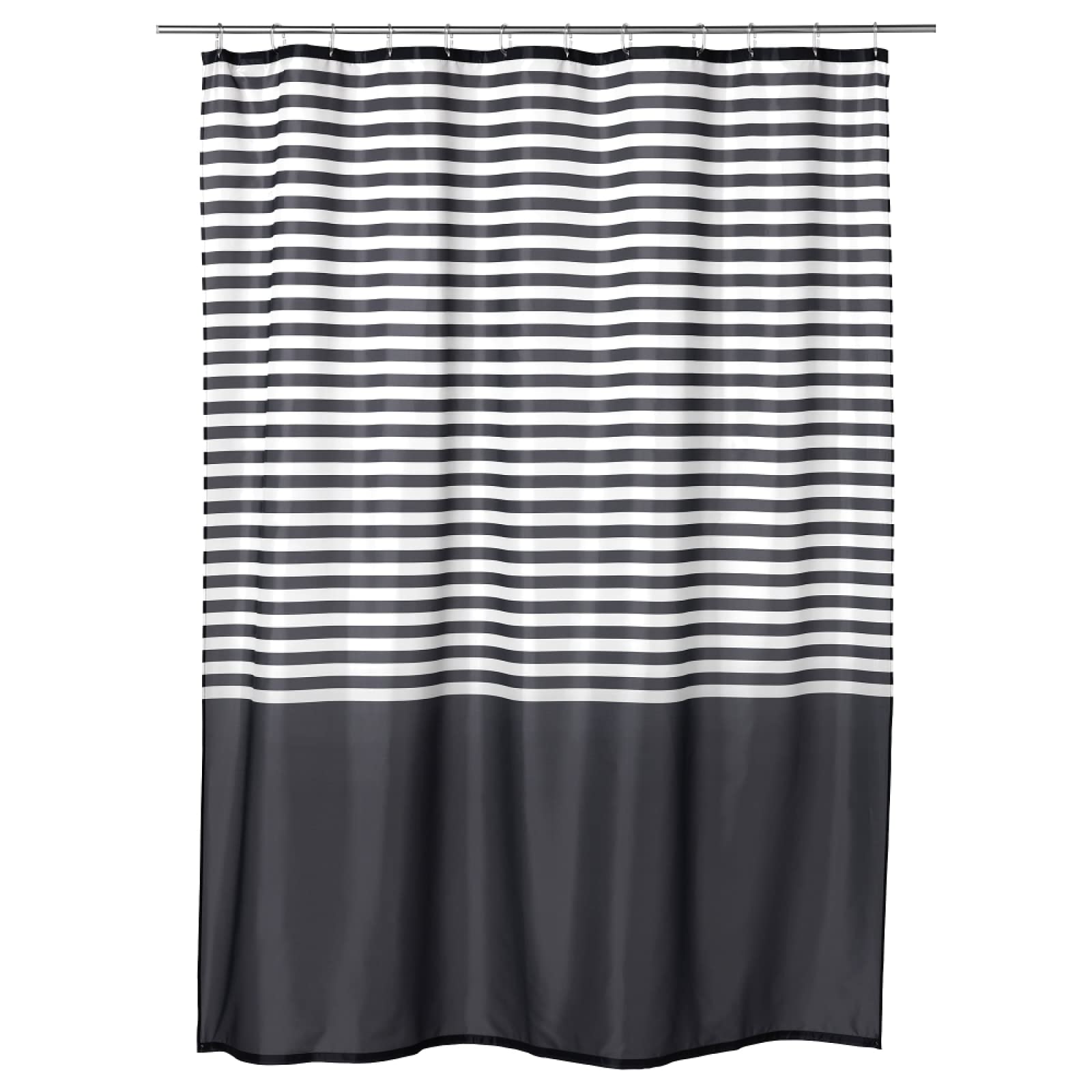Rideau de douche minimaliste rayé noir et blanc en polyester résistant pour déco salle de bain