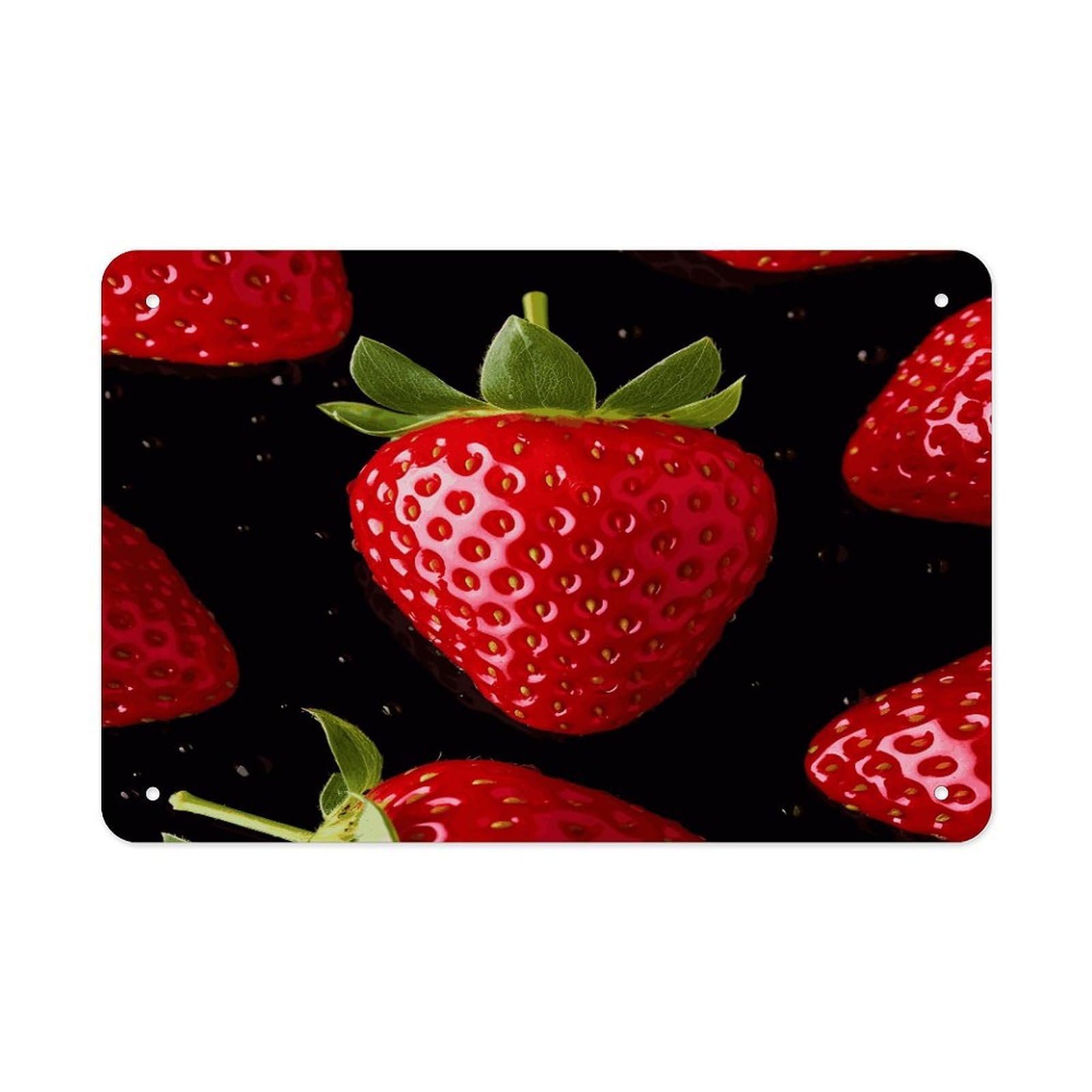 LDGSUPH Strawberry Metal Tin Sign Wall Art Prints Folded Edge Iron Sheet Painting with Holes for Wall Prints Decorative Picture Metal Signboard Decor Painting Wall Decor