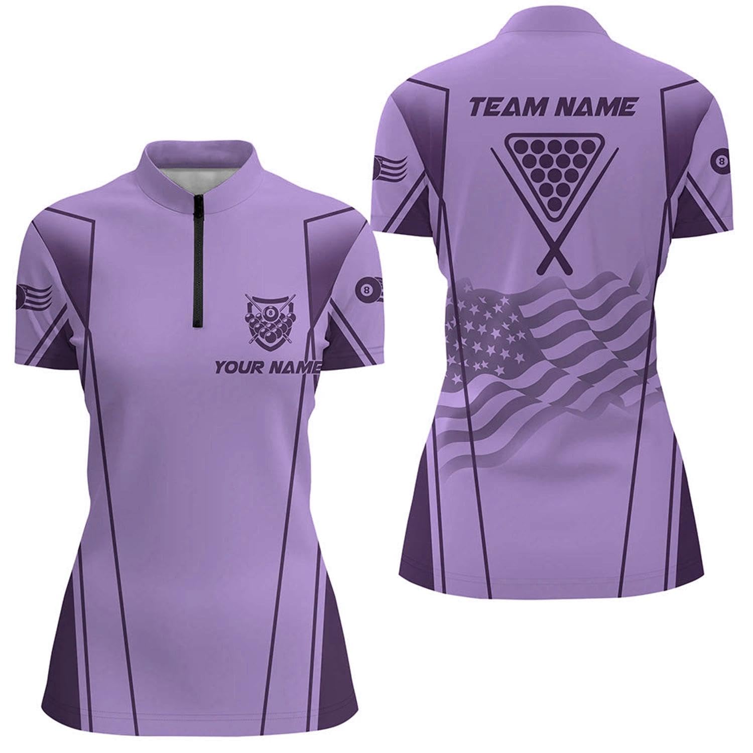 Personalized US Flag 8 Ball Pool 3D Quarter Zip Shirts for Women Green Billiard Balls Team Jerseys V1050