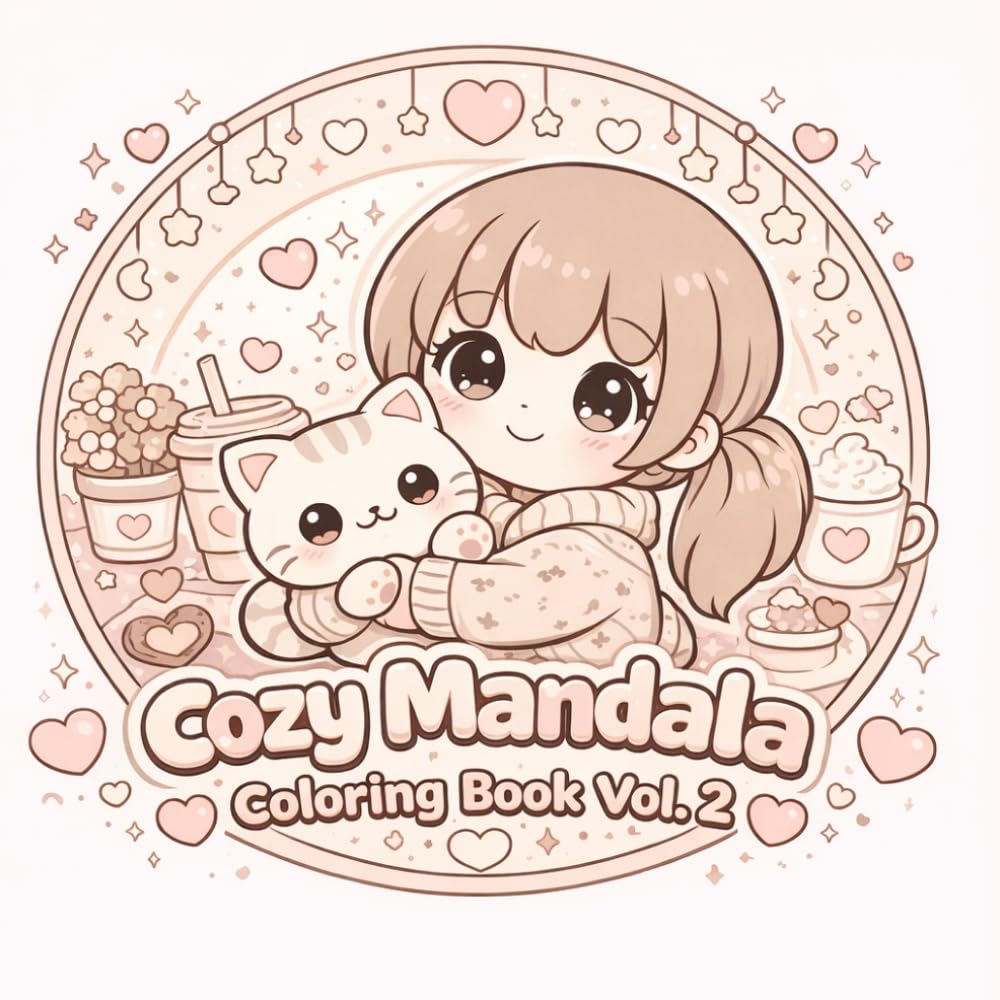 Super Easy Cozy Mandala Coloring Book: Cute Kawaii Cat & Café Designs, Bold and Simple Stress Relief Coloring Pages for Adults & Teens