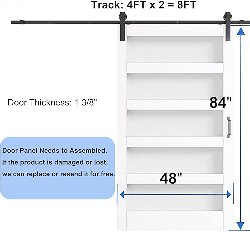 Miniatura 4 de BARNER HOME Puerta corrediza de granero de 48 x 84 pulgadas, MDF, imprimada, 5 paneles de vidrio, necesita montar, con herrajes de 6.6 pies, mango y