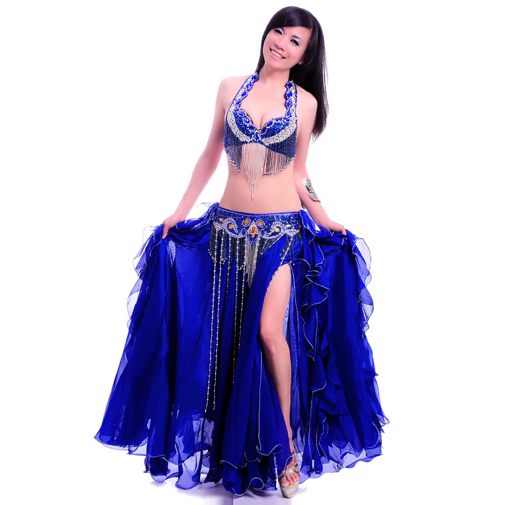 ROYAL SMEELA Danza del Ventre Gonna Cintura Reggiseno 3pcs Set Vestiti Donna Danza del Ventre Abbigliamento Gonna Lunga Donna Flamenco Carnevale Reggiseno Cintura Vestiti per la Danza del Ventre