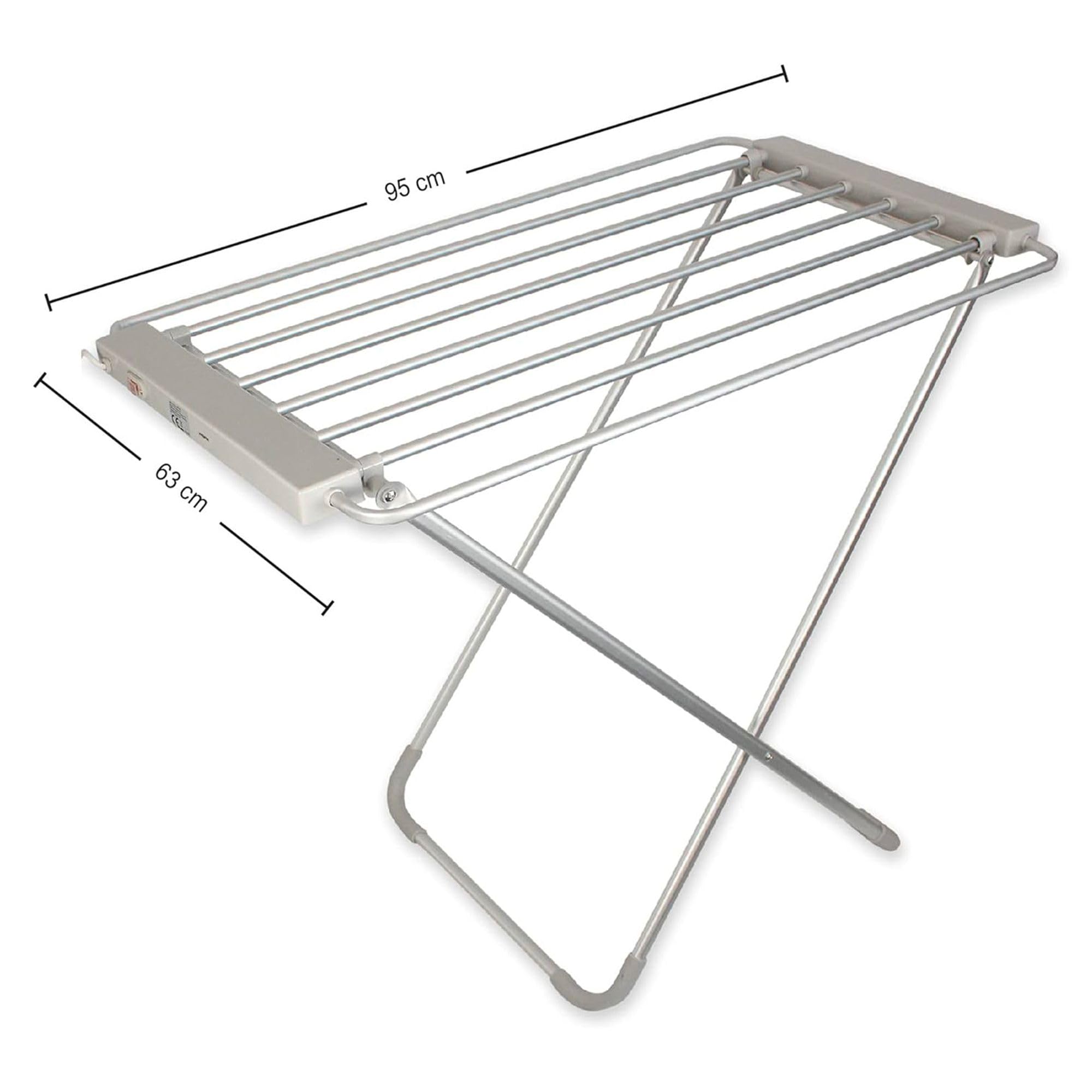 Fishtec Elektrischer beheizter Wäschetrockner 8 Stangen - Elektrischer Handtuchtrockner - Handtuchhalter - Praktik - 95 X 63 X 74 cm - Aluminium gebürstet