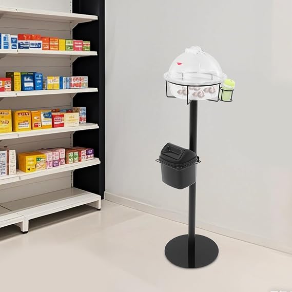 Sample Stand Metal Demo Stand, Food Sample Display Stands, Food Tasting Stand with Toothpick Box and Rubbish Bin for Supermarkets, Shopping Centers, Fruit Shops, Cake Shops (Black)