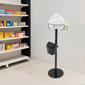 Sample Stand Metal Demo Stand, Food Sample Display Stands, Food Tasting Stand with Toothpick Box and Rubbish Bin for Supermarkets, Shopping Centers, Fruit Shops, Cake Shops (Black)