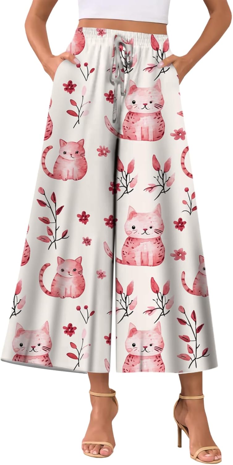 Biacolum Plus Size Trousers for Women Elastic High Waisted with Pockets Flowy Lightweight Comfortable Work Trendy Pants